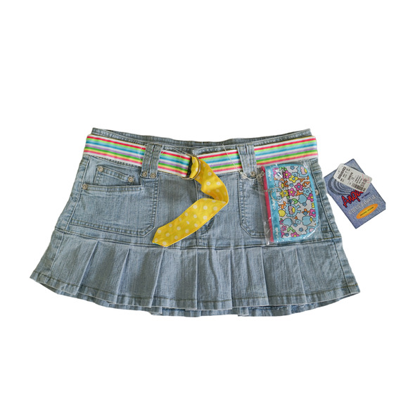 VTG Y2K Angels Jean Micro Mini Pleated Skirt 13 Belt Bag Clueless Preppy Emo NWT - Picture 1 of 16